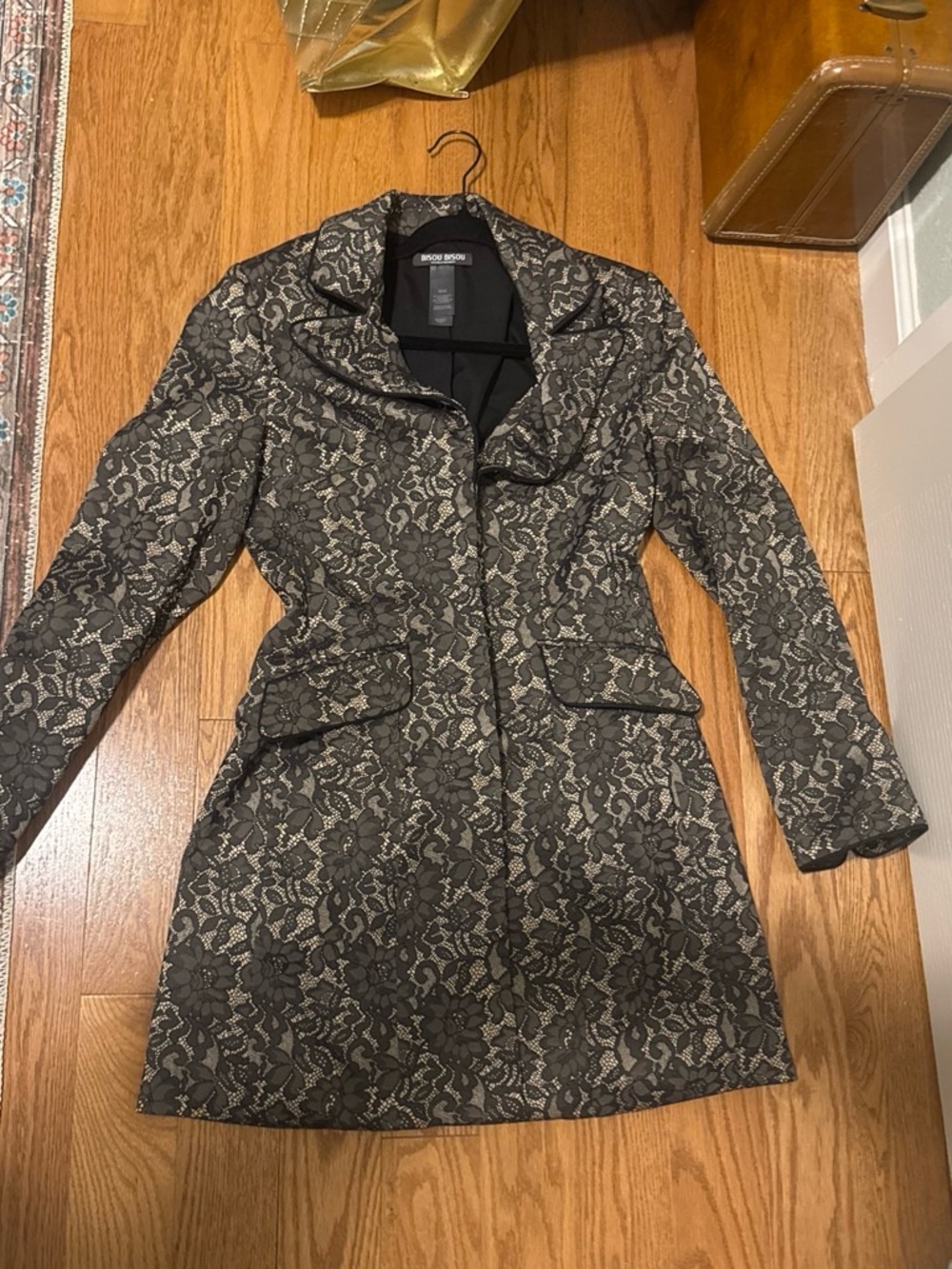 Bisou Bisou Black Lace-Overlay Trench Coat